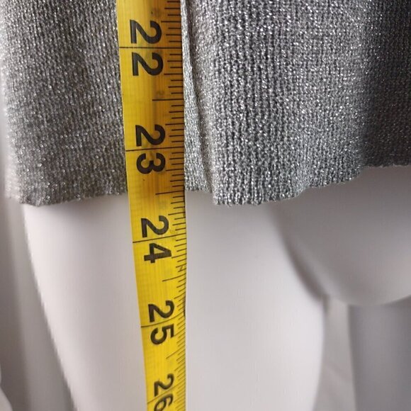Coldwater Creek Silver Glitter Silk Blend Sparkle Mock Turtleneck Blouse Size L - Picture 7 of 12